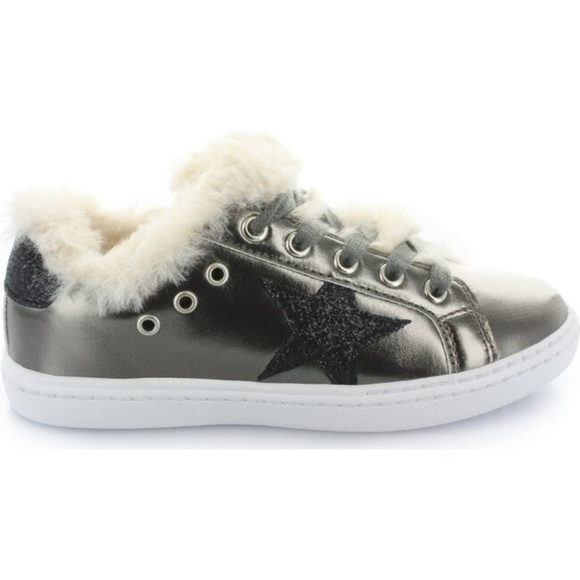 Hoo Shoes Ava's Faux Fur Star Lace Pewter and Black - Picture 1 of 8
